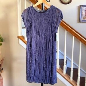 Pisarro Nights NWT Beaded Cap Sleeve Cocktail Dress Slate Purple Lined Size 2